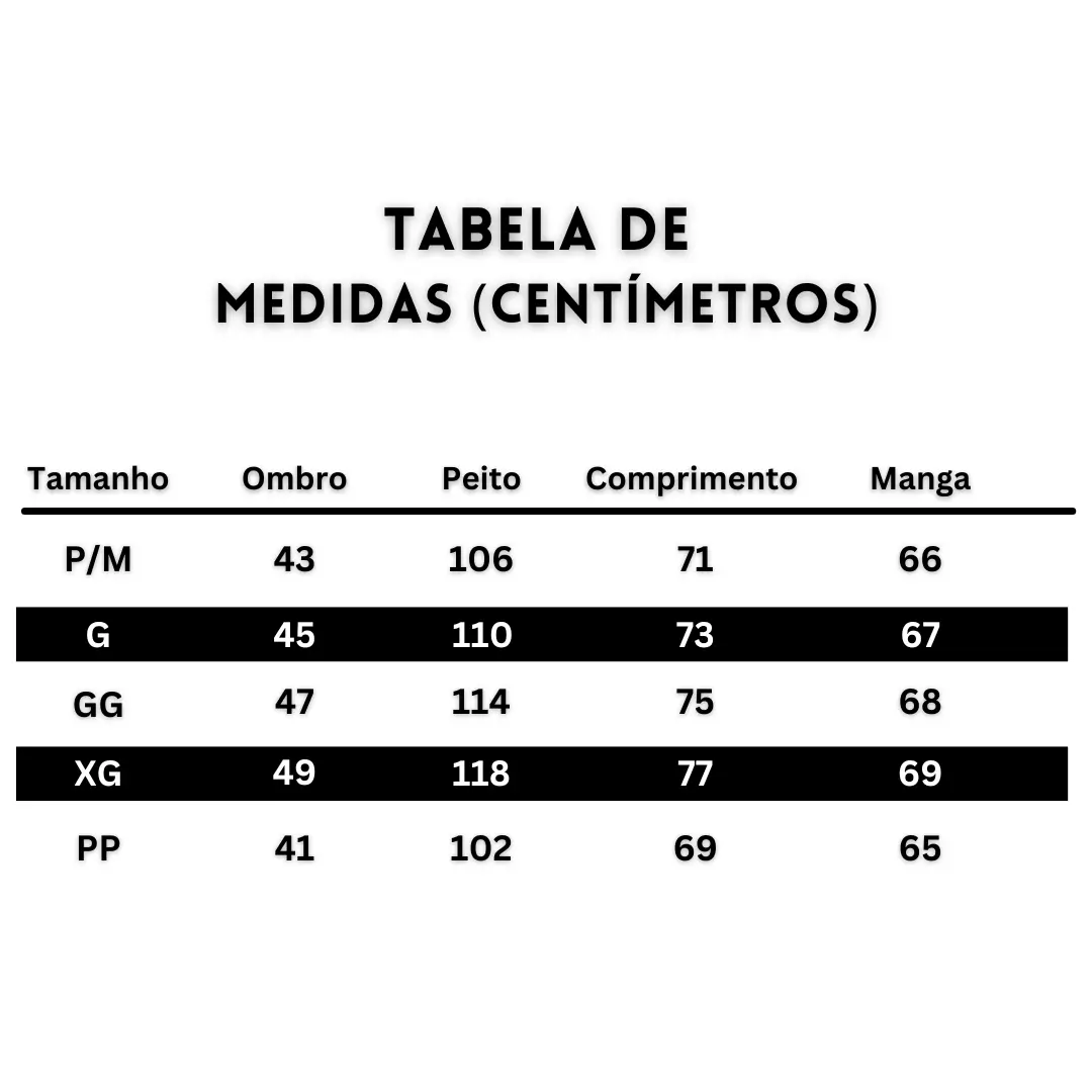 TABELA DE MEDIDAS VIRTUS STORE